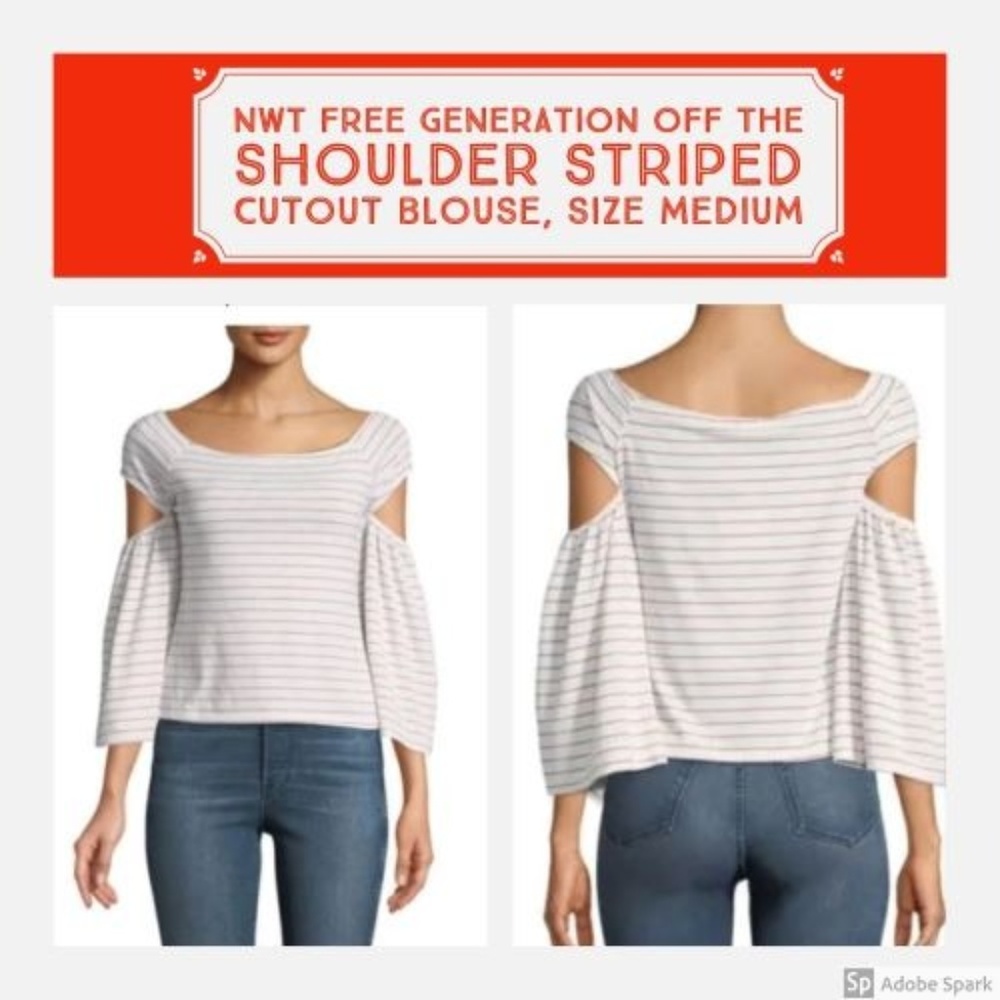 NWT White/Red Off The Shoulder Striped Cutout Top
